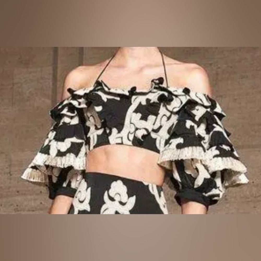 Alexis Anca top black cream brocade print size small brand new